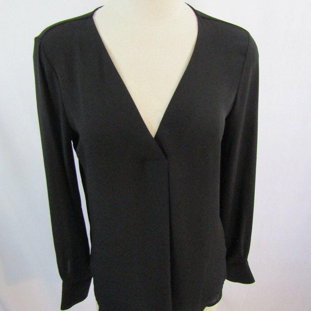 Ann Taylor Womens Blouse Top Black Size S V-Neck Pullover long cuff  sleeves